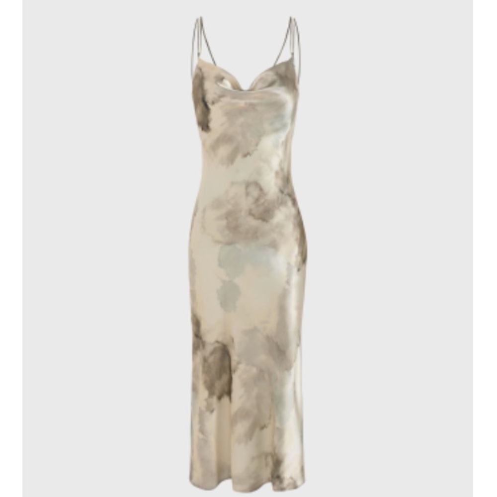 Satin watercolor cowl neck dress